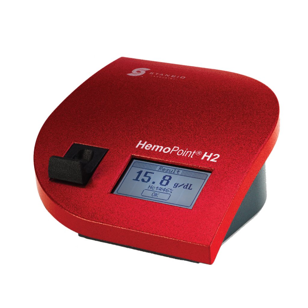 Hemoglobin Meter | provides a precise hemoglobin and hematocrit measurement in just 30 seconds  – One test. Two results.